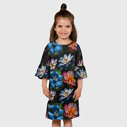 Платье клеш для девочки Капли на цветах, цвет: 3D-принт — фото 2