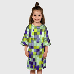 Платье клеш для девочки Ретро квадраты болотные, цвет: 3D-принт — фото 2