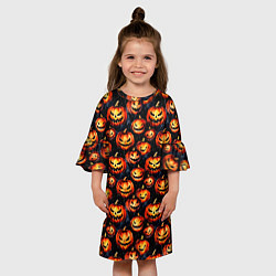 Платье клеш для девочки Весёлые тыквы на Хеллоуин паттерн, цвет: 3D-принт — фото 2