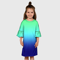 Платье клеш для девочки Градиент зелёно-синий, цвет: 3D-принт — фото 2