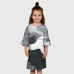 Платье клеш для девочки Волны монохрома, цвет: 3D-принт — фото 2