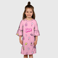 Платье клеш для девочки Лиза - в стиле барби: аксессуары на розовом паттер, цвет: 3D-принт — фото 2
