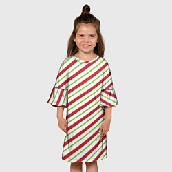 Платье клеш для девочки Рождественский паттерн красно зеленые полосы, цвет: 3D-принт — фото 2