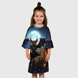 Платье клеш для девочки Летучая мышка на фоне луны и замка, цвет: 3D-принт — фото 2