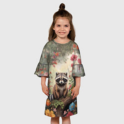 Платье клеш для девочки Милый енот в лесу, цвет: 3D-принт — фото 2
