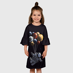 Платье клеш для девочки Космонавт с шариками в космосе, цвет: 3D-принт — фото 2