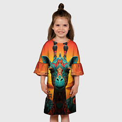 Платье клеш для девочки Жираф в стиле фолк-арт, цвет: 3D-принт — фото 2