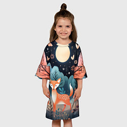 Платье клеш для девочки Лисичка в осеннем лесу фолк-арт, цвет: 3D-принт — фото 2