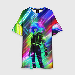 Платье клеш для девочки Неоновая девчонка - аниме - нейросеть, цвет: 3D-принт