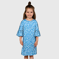 Платье клеш для девочки Белые узоры на синем фоне, цвет: 3D-принт — фото 2