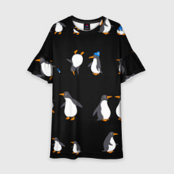 Платье клеш для девочки Веселая семья пингвинов, цвет: 3D-принт