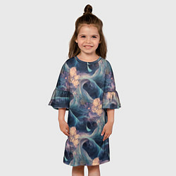 Платье клеш для девочки Волнообразная фрактальная абстракция, цвет: 3D-принт — фото 2