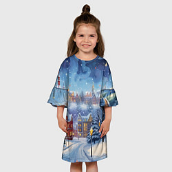 Платье клеш для девочки New year city, цвет: 3D-принт — фото 2