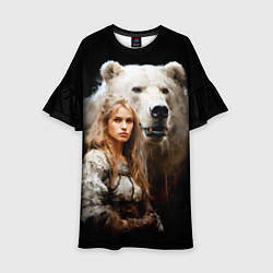 Платье клеш для девочки Славянка с большим белым медведем, цвет: 3D-принт