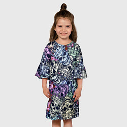 Платье клеш для девочки Черепа с короной паттерн, цвет: 3D-принт — фото 2