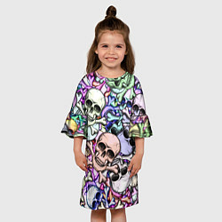 Платье клеш для девочки Черепа с костями паттерн, цвет: 3D-принт — фото 2