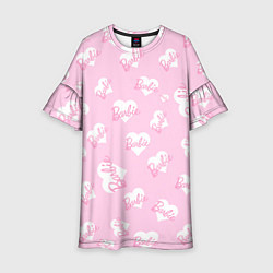 Платье клеш для девочки Барби: белые сердца на розовом паттерн, цвет: 3D-принт