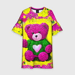 Платье клеш для девочки Розовый мишка в свитере, цвет: 3D-принт