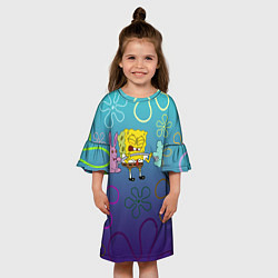 Платье клеш для девочки Spongebob workout, цвет: 3D-принт — фото 2