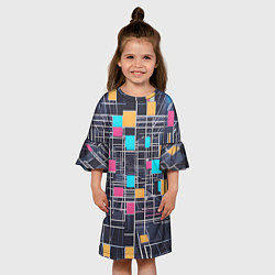 Платье клеш для девочки Белые полосы и разноцветные квадраты, цвет: 3D-принт — фото 2