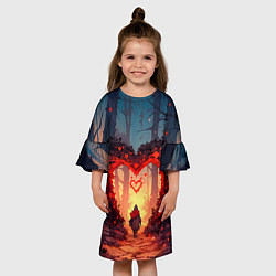 Платье клеш для девочки Сердце в сердце на закате, цвет: 3D-принт — фото 2