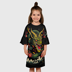 Платье клеш для девочки Зеленый дракон, цвет: 3D-принт — фото 2