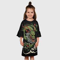Платье клеш для девочки Символ года зеленый дракон, цвет: 3D-принт — фото 2