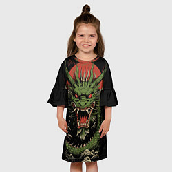 Платье клеш для девочки Зеленый дракон с открытой пастью, цвет: 3D-принт — фото 2