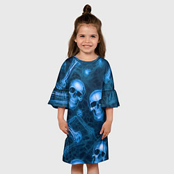 Платье клеш для девочки Синие черепа и кости, цвет: 3D-принт — фото 2