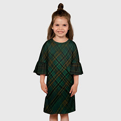 Платье клеш для девочки Тёмно-зелёная диагональная клетка в шотландском ст, цвет: 3D-принт — фото 2