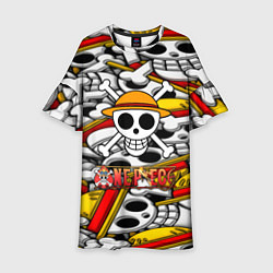 Платье клеш для девочки One Piece logo pattern pirat, цвет: 3D-принт