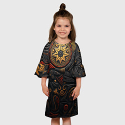 Платье клеш для девочки Абстрактный узор в славянской стилистике, цвет: 3D-принт — фото 2
