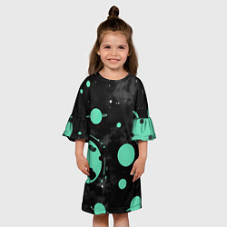 Платье клеш для девочки Чёрно-мятный космос от нейросети, цвет: 3D-принт — фото 2