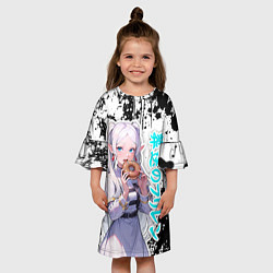 Платье клеш для девочки Фрирен - поедает пончик, цвет: 3D-принт — фото 2