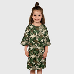Платье клеш для девочки Динозавры - камуфляж, цвет: 3D-принт — фото 2