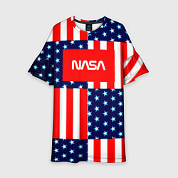Платье клеш для девочки NASA usa space logo, цвет: 3D-принт