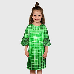 Платье клеш для девочки Зелёные неоновые полосы киберпанк, цвет: 3D-принт — фото 2