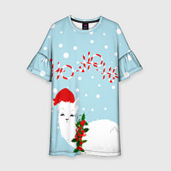 Платье клеш для девочки Лама в роли Санта Клауса, цвет: 3D-принт