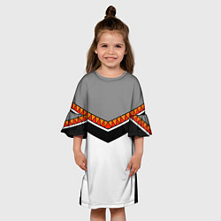 Платье клеш для девочки Углы и треугольники: оранжевый и красный, цвет: 3D-принт — фото 2
