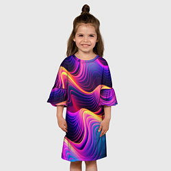 Платье клеш для девочки Неоновый узор неоновая волна, цвет: 3D-принт — фото 2