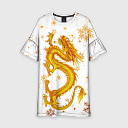 Платье клеш для девочки Золотой дракон в снежинках, цвет: 3D-принт