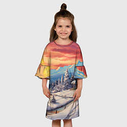 Платье клеш для девочки Северное сияние веселья, цвет: 3D-принт — фото 2