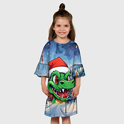 Платье клеш для девочки Милый зеленый дракончик 2024, цвет: 3D-принт — фото 2