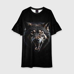 Платье клеш для девочки Волк чёрный хищник, цвет: 3D-принт