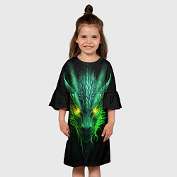 Платье клеш для девочки Светящийся зеленый дракон 2024, цвет: 3D-принт — фото 2