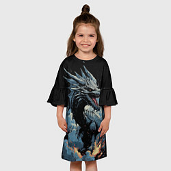Платье клеш для девочки Крылатый властитель символ года 2024, цвет: 3D-принт — фото 2