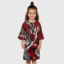 Платье клеш для девочки Красно белый узор на чёрном фоне, цвет: 3D-принт — фото 2