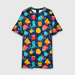 Платье клеш для девочки Мультяшные цветные монстрики, цвет: 3D-принт