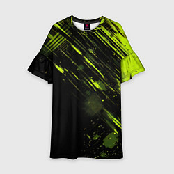 Платье клеш для девочки Зеленая краска на черном фоне, цвет: 3D-принт