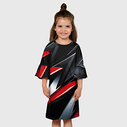 Платье клеш для девочки Red black abstract, цвет: 3D-принт — фото 2